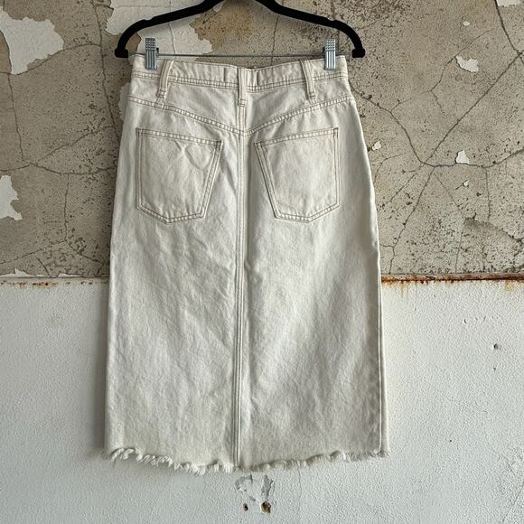 Free People Denim Skirt Size 27 We the Free Cream Cotton Midi Pencil Raw Hem - Picture 7 of 7